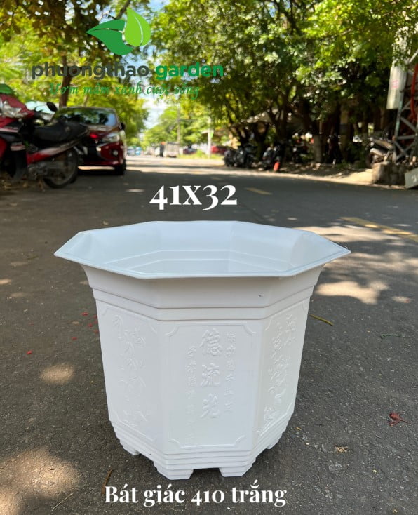 Chậu nhựa bát giác 410 màu trắng