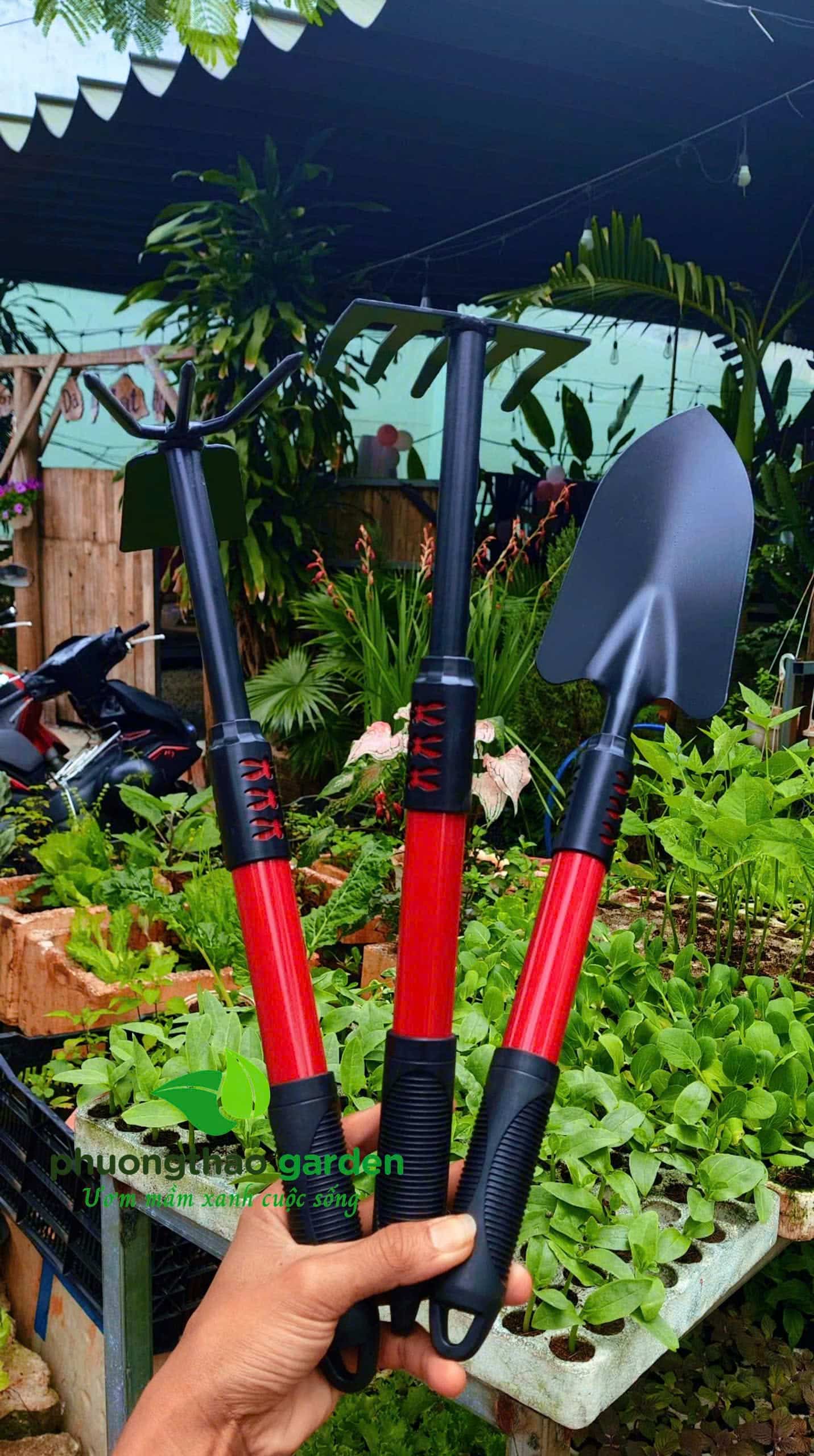 Bộ dụng cụ làm vườn đa năng 3 món xẻng, cào và cuốc chĩa 3