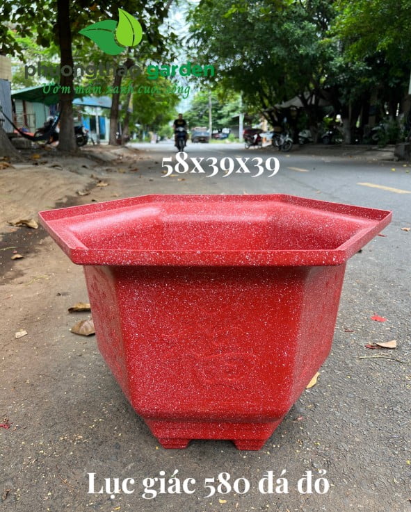 Chậu nhựa lục giác 580 giả đá đỏ