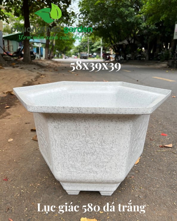 Chậu nhựa lục giác 580 giả đá trắng