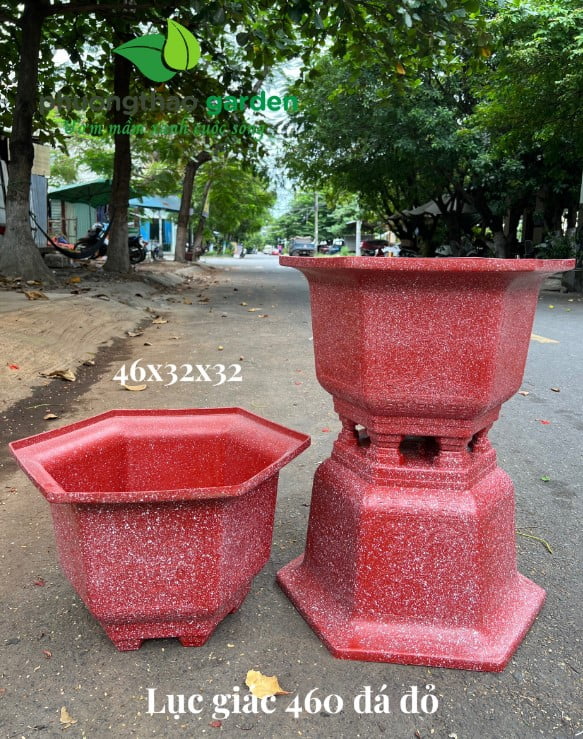 Chậu nhựa lục giác 460 giả đá đỏ