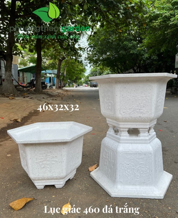 Chậu nhựa lục giác 460 giả đá trắng