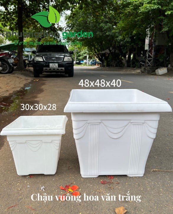 Chậu vuông hoa văn trắng