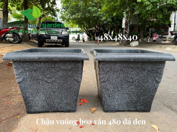 Chậu vuông hoa văn 480 giả đá đen